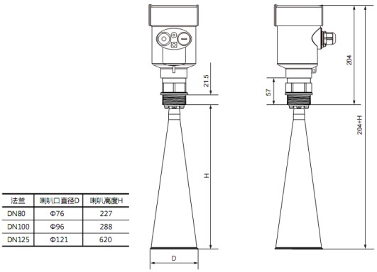 高溫雷達液位計RD708外形尺寸圖
